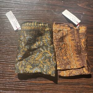 BIN House Silk Pocket Handkerchief Set of 2 - Black & Brown Floral Patterns